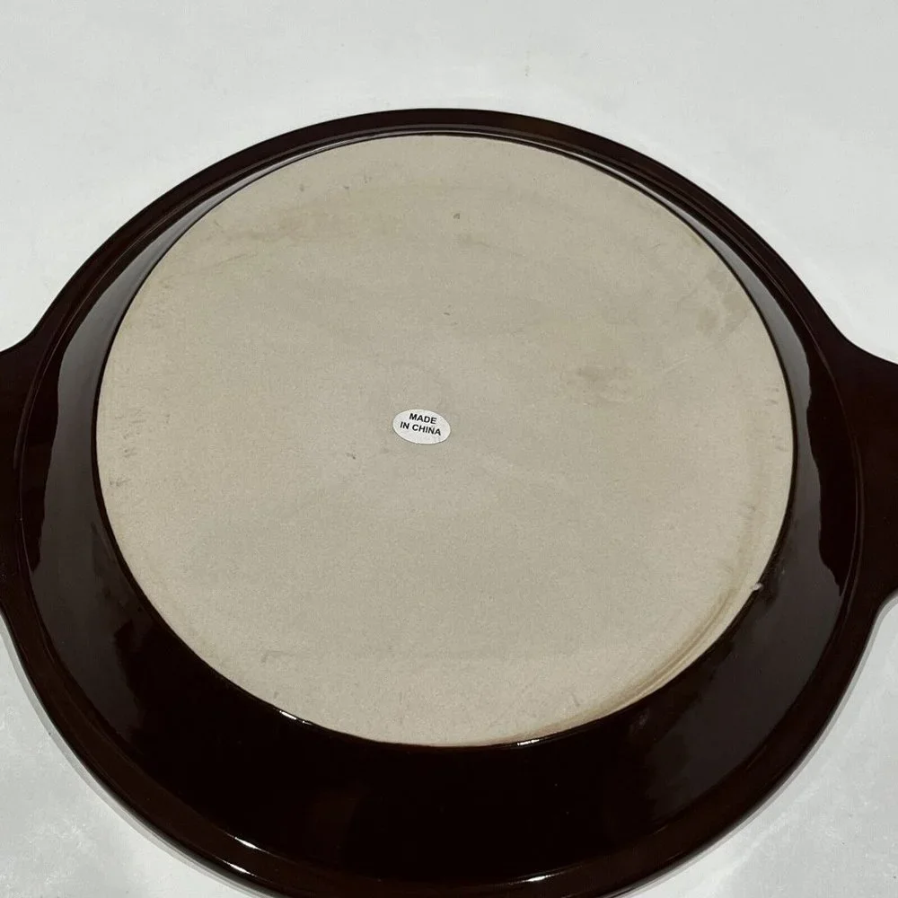 QVC Technique Ceramic Brown And Cream 10” Pie Plate With Lifter And Instructions